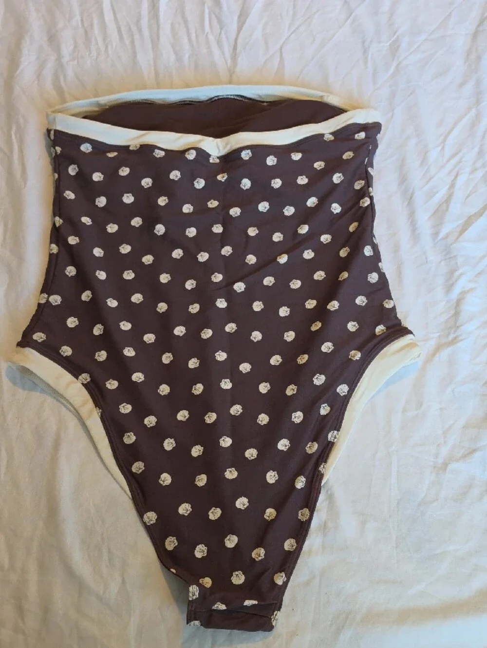 Abercrombie & Fitch Brown One-Piece Swimsuit with Cream Sea Shell Pattern - Picture 4 of 6